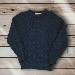 Aran Crafts Dark Blue Cable Knit Crewneck Sweater